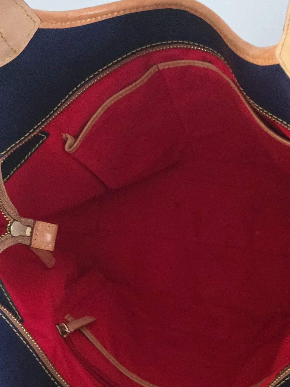 Dooney & Bourke Navy with Tan Leather Trim Shoulder Bag
